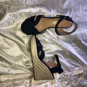 Navy strappy wedges